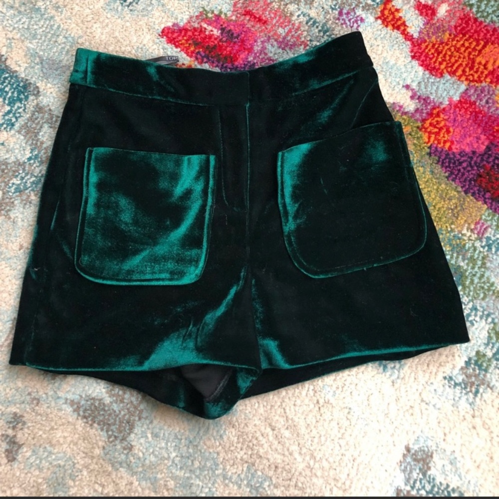 Top shop high waisted velvet green shorts